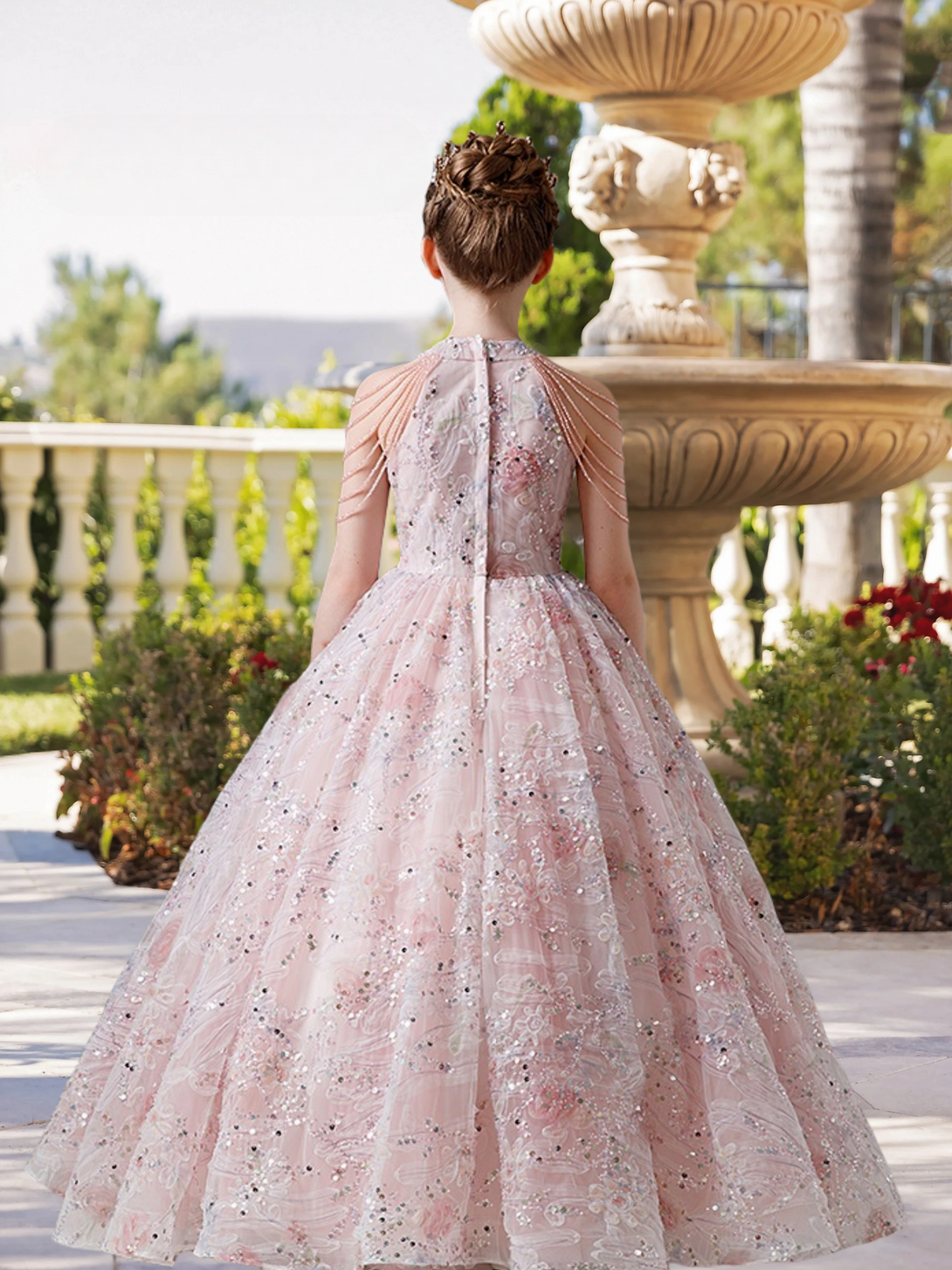 Halter Cold Shoulder Floor-Length Lace/Tulle/Sequins Ball Gown/Princess With Appliques/Beads Girls Gidiondress