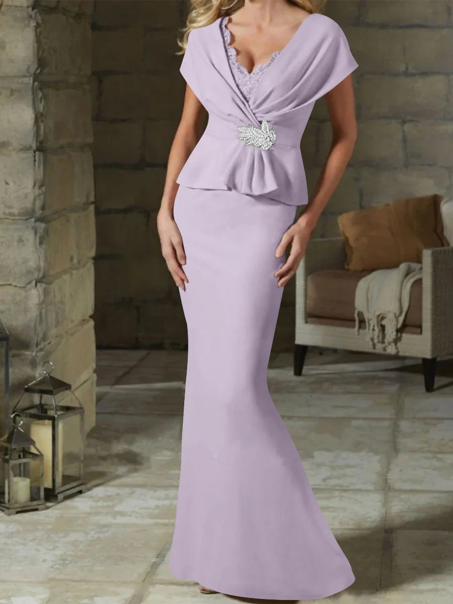 Sheath/Column V-Neck Mother of the Bride Dresses with Belt BabaMila