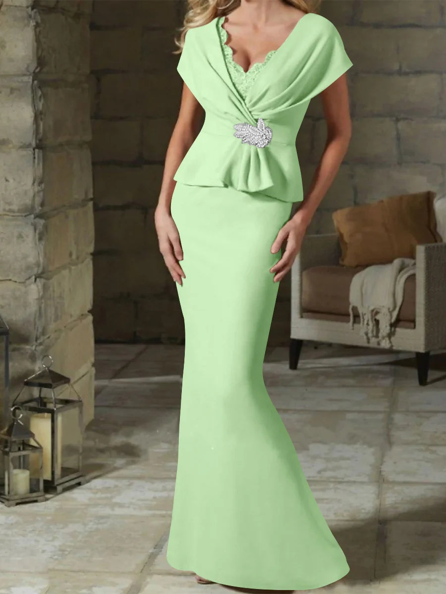 Sheath/Column V-Neck Mother of the Bride Dresses with Belt BabaMila