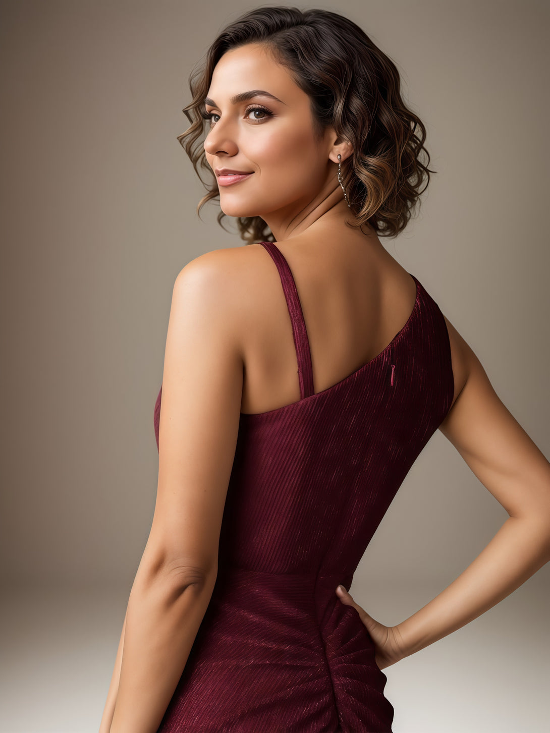 Sheath One-Shoulder Sleeveless Floor-Length Metallic Mesh Mother of the Bride Dress With Pleated/Cascading Ruffles BabaMila