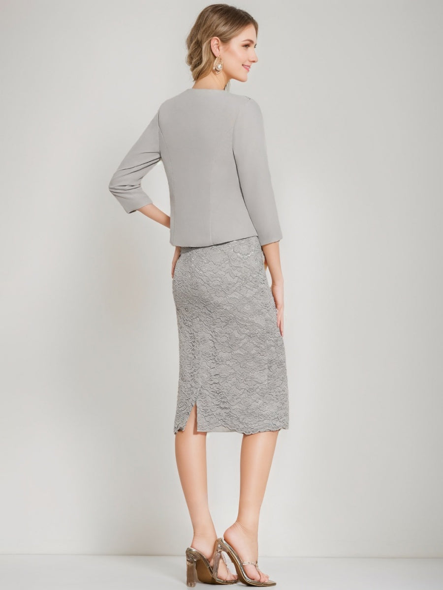 Sheath/Column Scoop Tea-Length Mother Of The Bride Dresses With Jacket & Crystals BabaMila