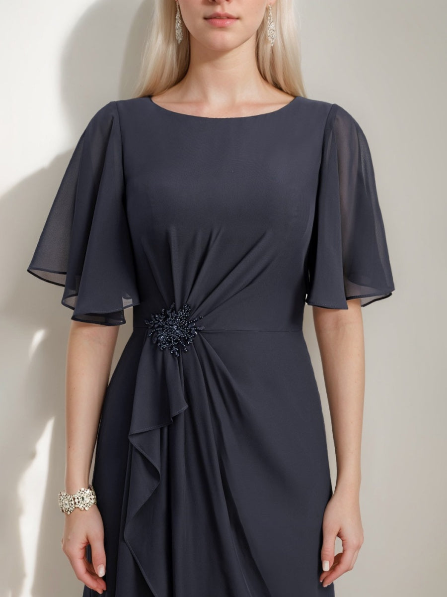 A-Line/Princess Jewel Neck Ruched Floor-Length Mother Of The Bride Dresses With Ruffles & Crystals & Beads BabaMila