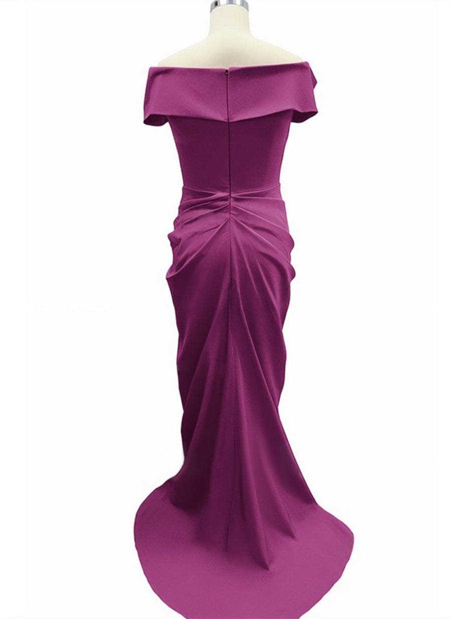 Trumpet/Mermaid Off-The-Shoulder Floor-Length Mother Of The Bride Dresses With Pleats & Slit & Zipper BabaMila