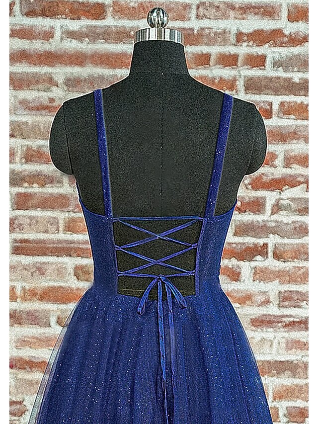 A-Line/Princess Spaghetti Straps Floor-length Long Prom Dresses With Lace up BabaMila