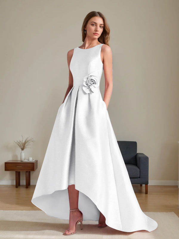 A-Line/Princess Scoop Sleeveless Asymmetrical Mother Of The Bride & Groom Dresses With Flowers BabaMila