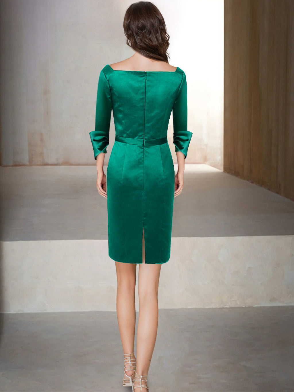 Sheath/Column V-Neck 3/4 Sleeves Knee-Length Mother Of The Bride Dresses With Sash BabaMila