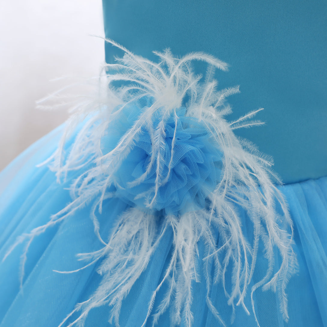 Boat Neck Sleeveless Knee-Length Satin/Tulle Holiday＆Christmas Dresses With feather/3D Flower Girls Gidiondress