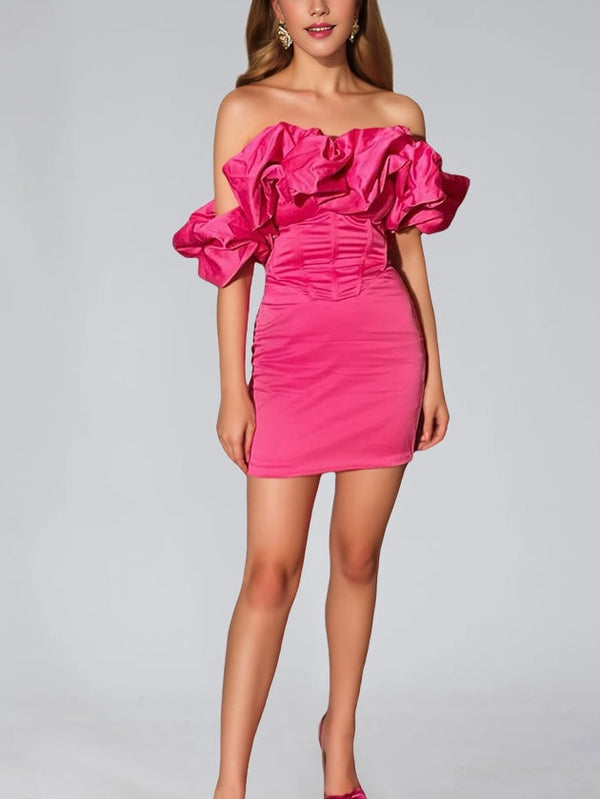 Sheath/Column Off-the-Shoulder Sleeveless Short/Mini Party Dance Cocktail Homecoming Dress With Ruffles BabaMila