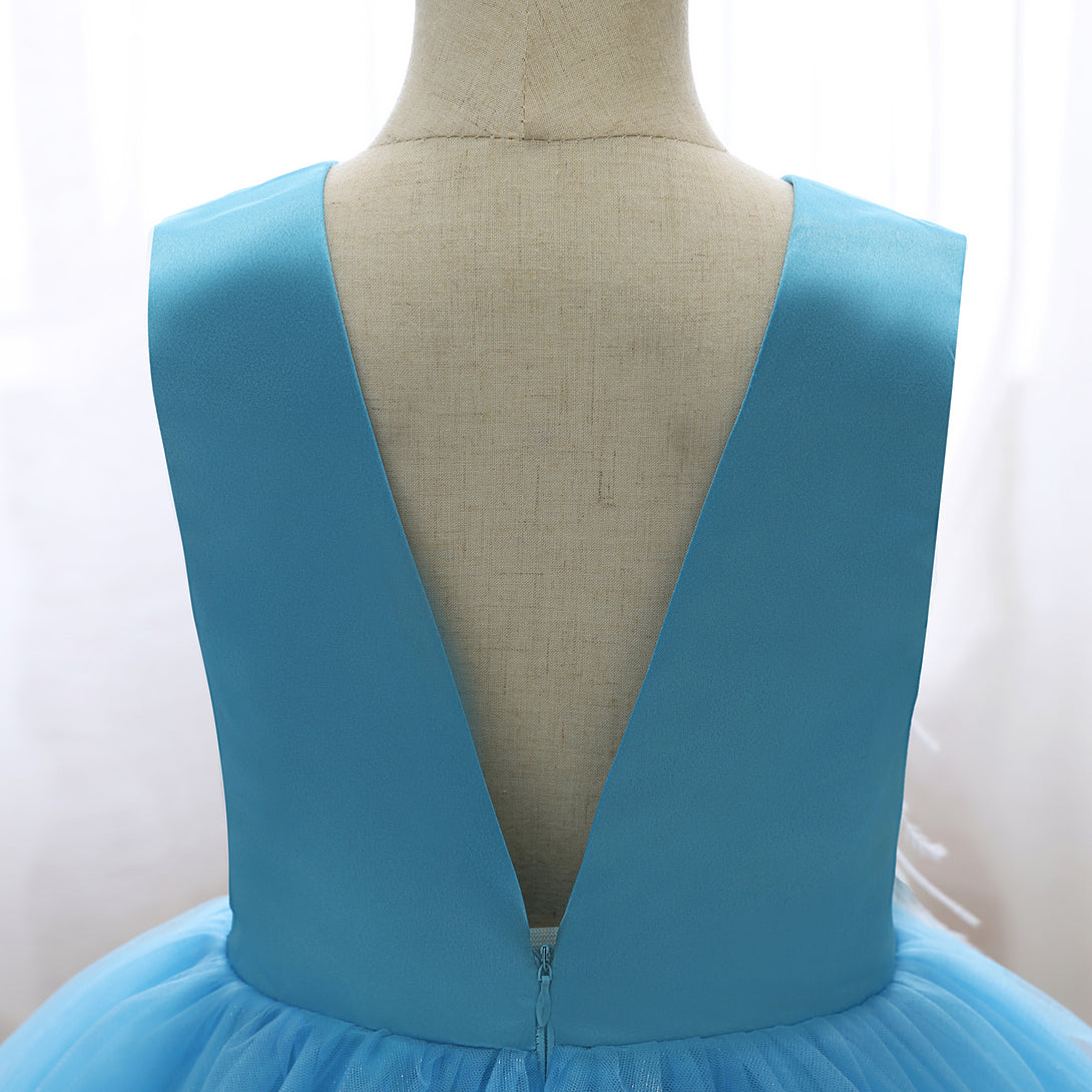 Boat Neck Sleeveless Knee-Length Satin/Tulle Holiday＆Christmas Dresses With feather/3D Flower Girls Gidiondress