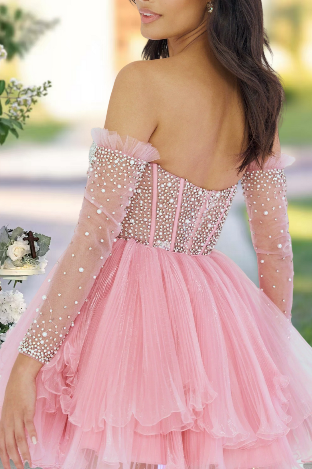 A Line Short Homecoming Dress/Cocktail Dress With beads Removable sleeves Homecoming Dress BabaMila