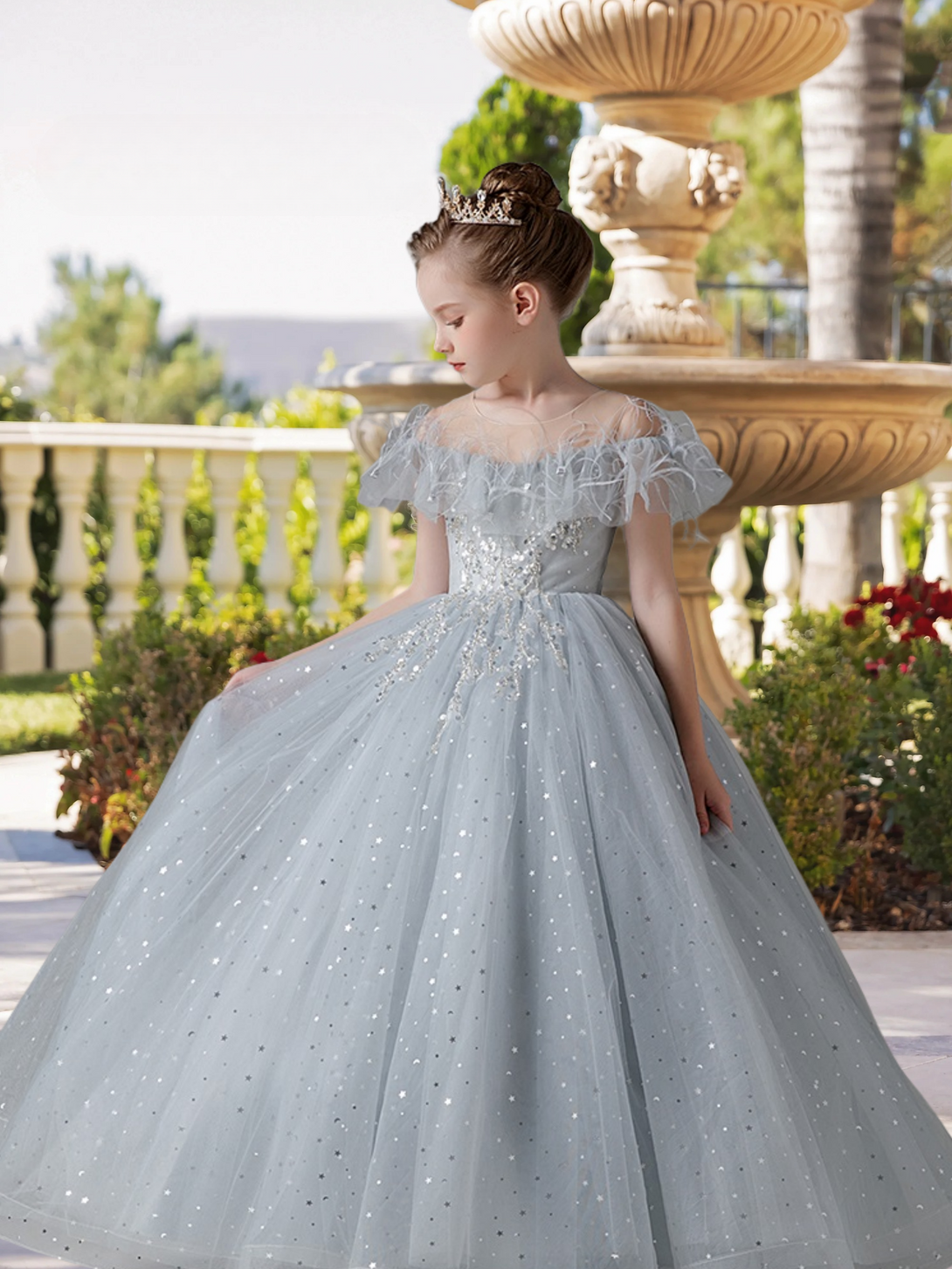 Exquisite Scoop Neck Cold Shoulder Floor-Length Lace/Printed Tulle Ball Gown/Princess With Ruffled Hem/Appliques Girls Gidiondress