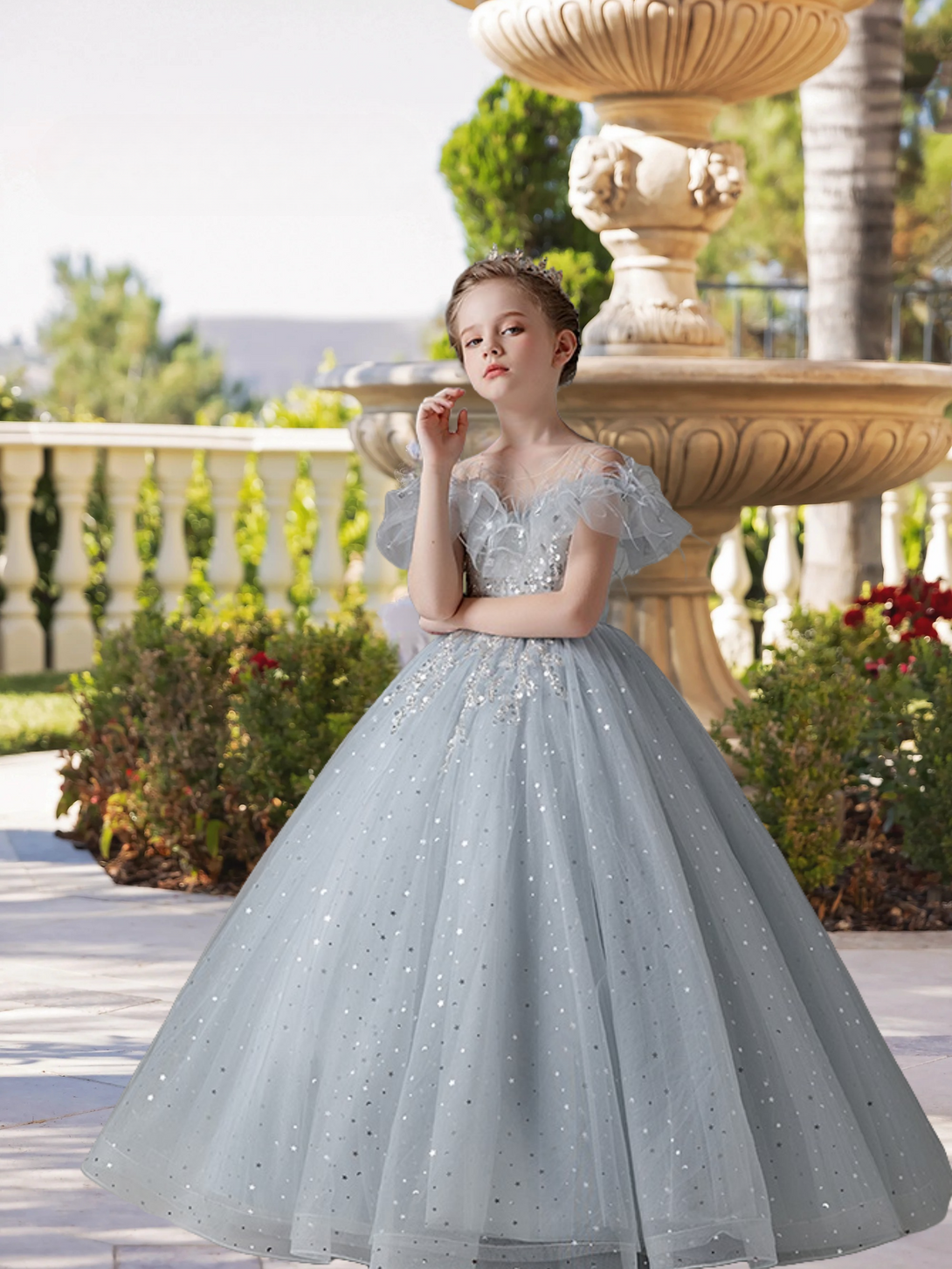 Exquisite Scoop Neck Cold Shoulder Floor-Length Lace/Printed Tulle Ball Gown/Princess With Ruffled Hem/Appliques Girls Gidiondress