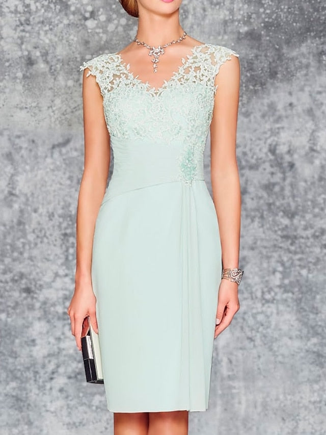 Sheath/Column V-Neck Knee-Length Mother Of The Bride Dresses BabaMila