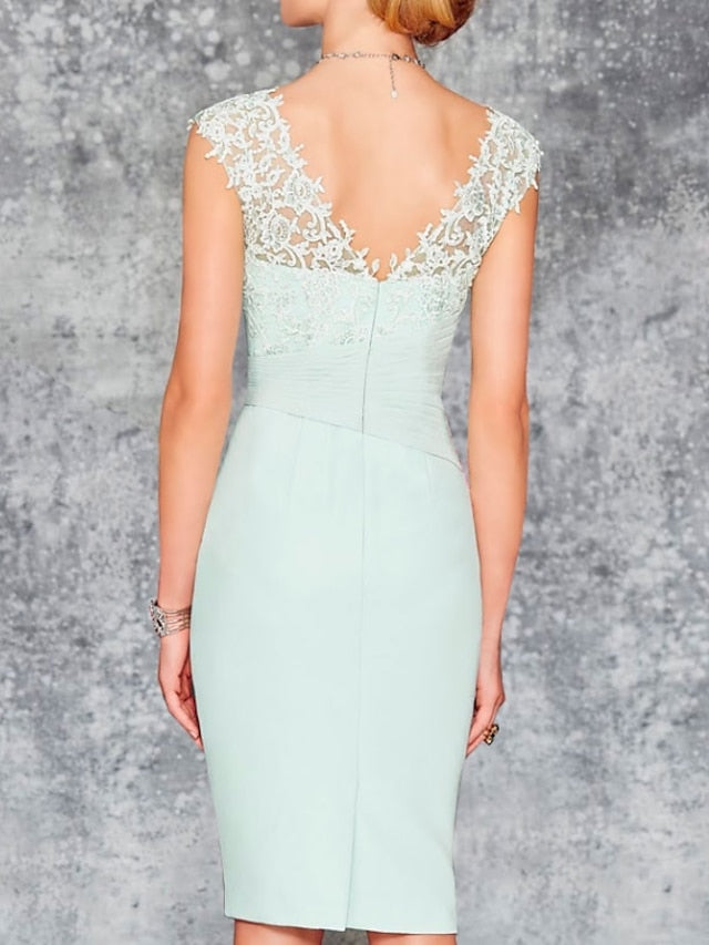 Sheath/Column V-Neck Knee-Length Mother Of The Bride Dresses BabaMila