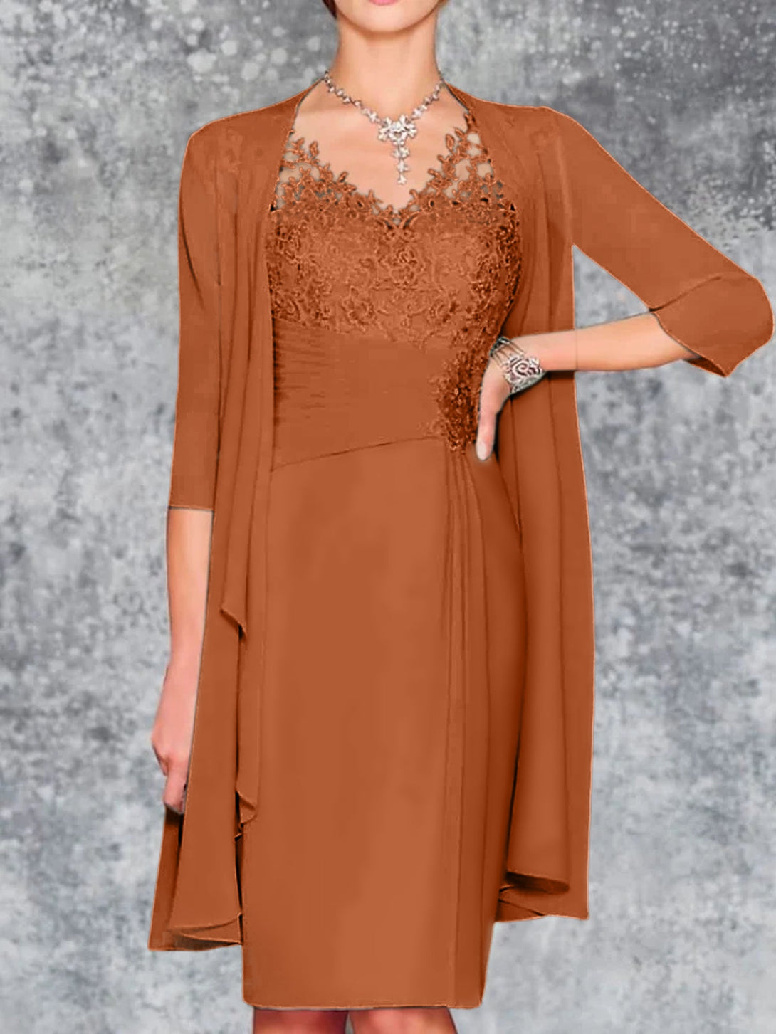 Sheath/Column V-Neck Knee-Length Mother Of The Bride Dresses BabaMila