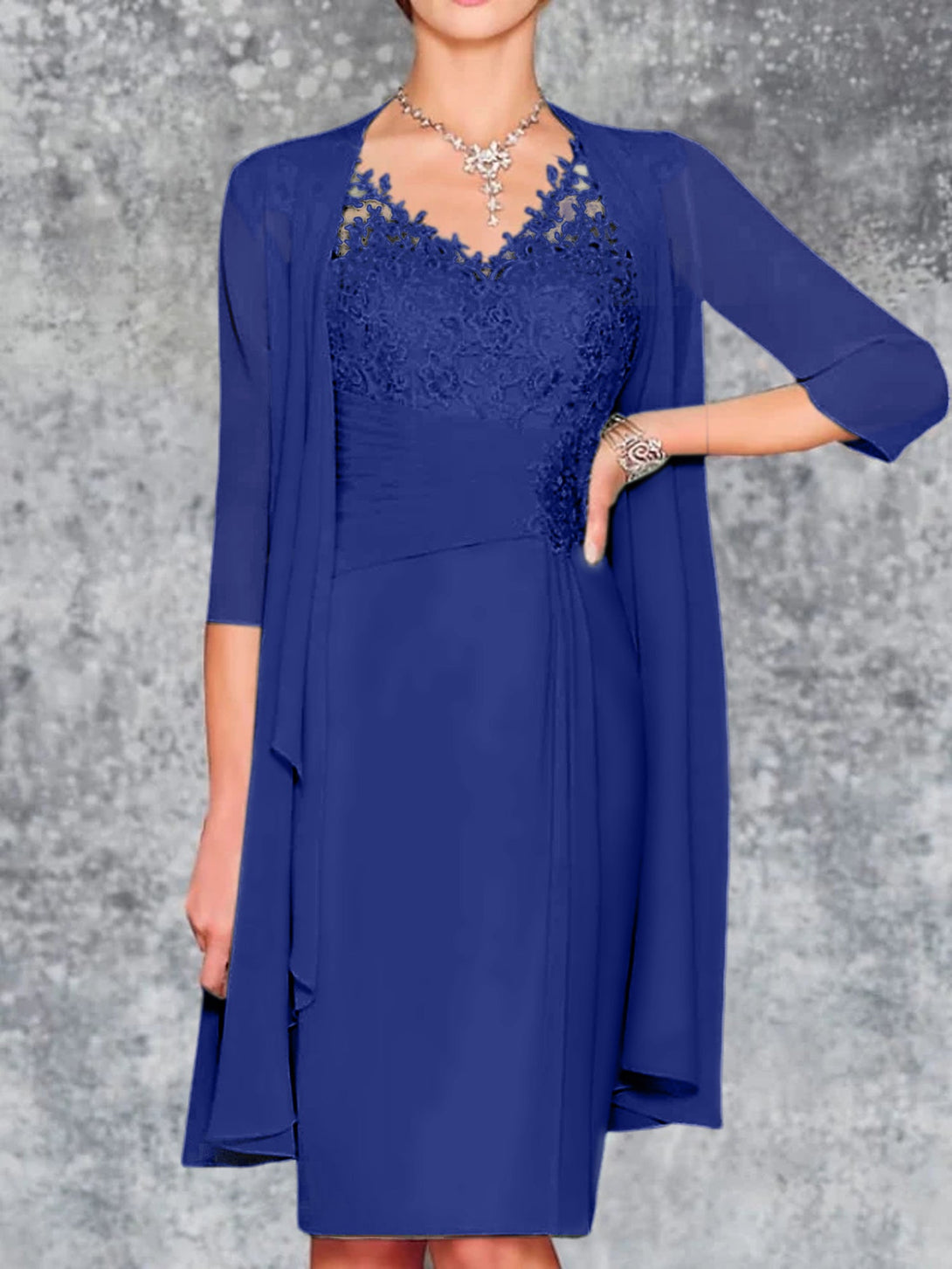 Sheath/Column V-Neck Knee-Length Mother Of The Bride Dresses BabaMila