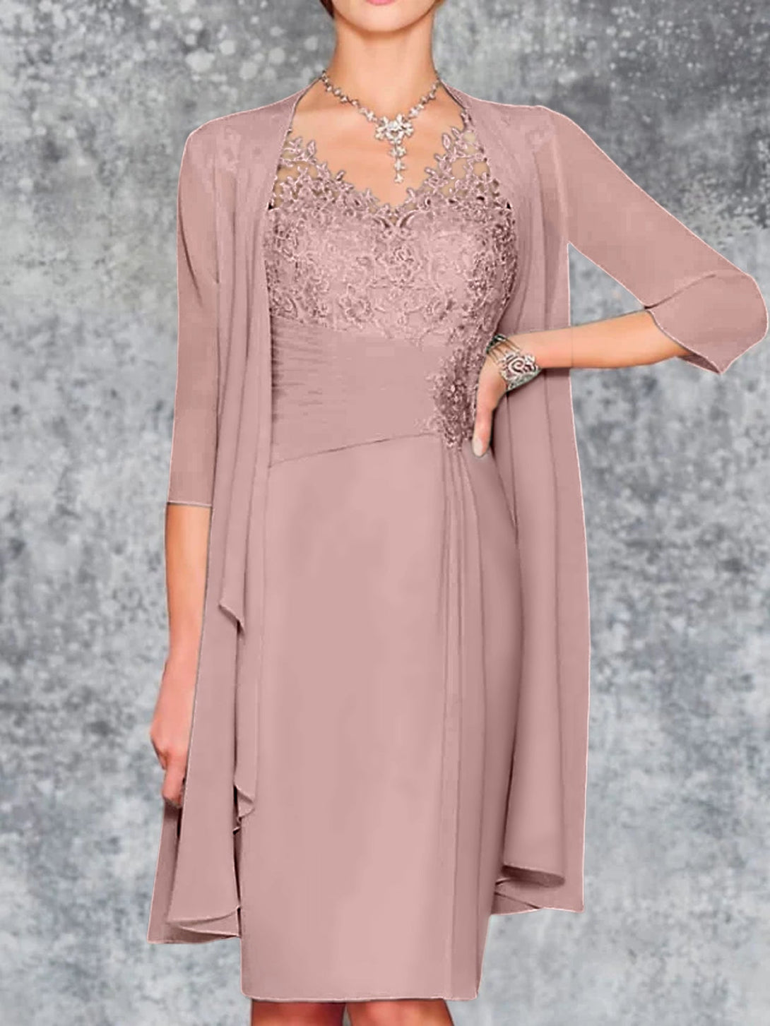 Sheath/Column V-Neck Knee-Length Mother Of The Bride Dresses BabaMila