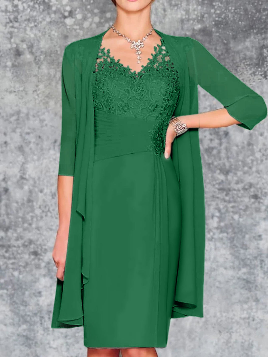 Sheath/Column V-Neck Knee-Length Mother Of The Bride Dresses BabaMila