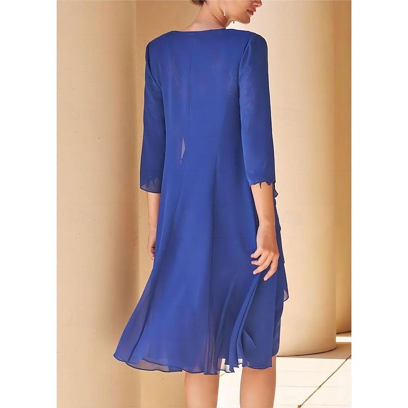 Sheath/Column Jewel Neck Short Sleeves Knee-Length Mother Of The Bride Dresses With Lace BabaMila