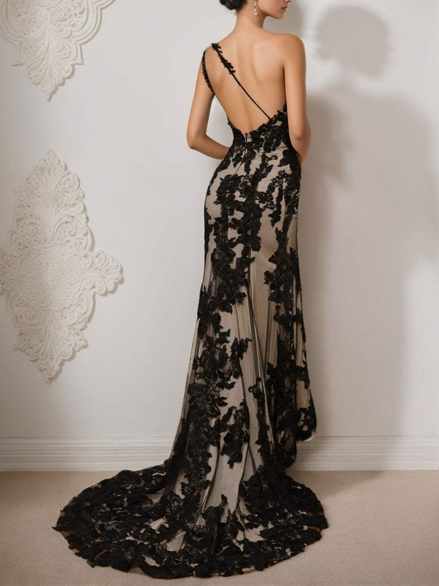 Trumpet/Mermaid One-Shoulder Sleeveless Sexy Wedding Dress with Appliques BabaMila