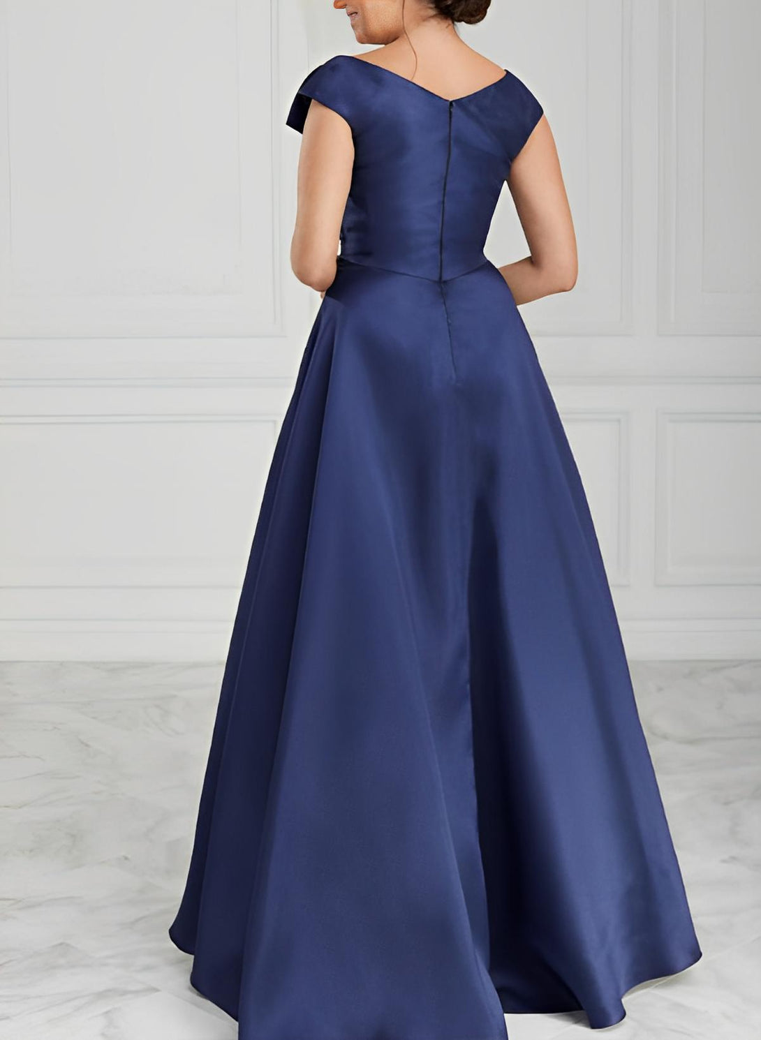 A-Line/Princess V-Neck Satin Mother Of The Bride Dresses With Ruched BabaMila