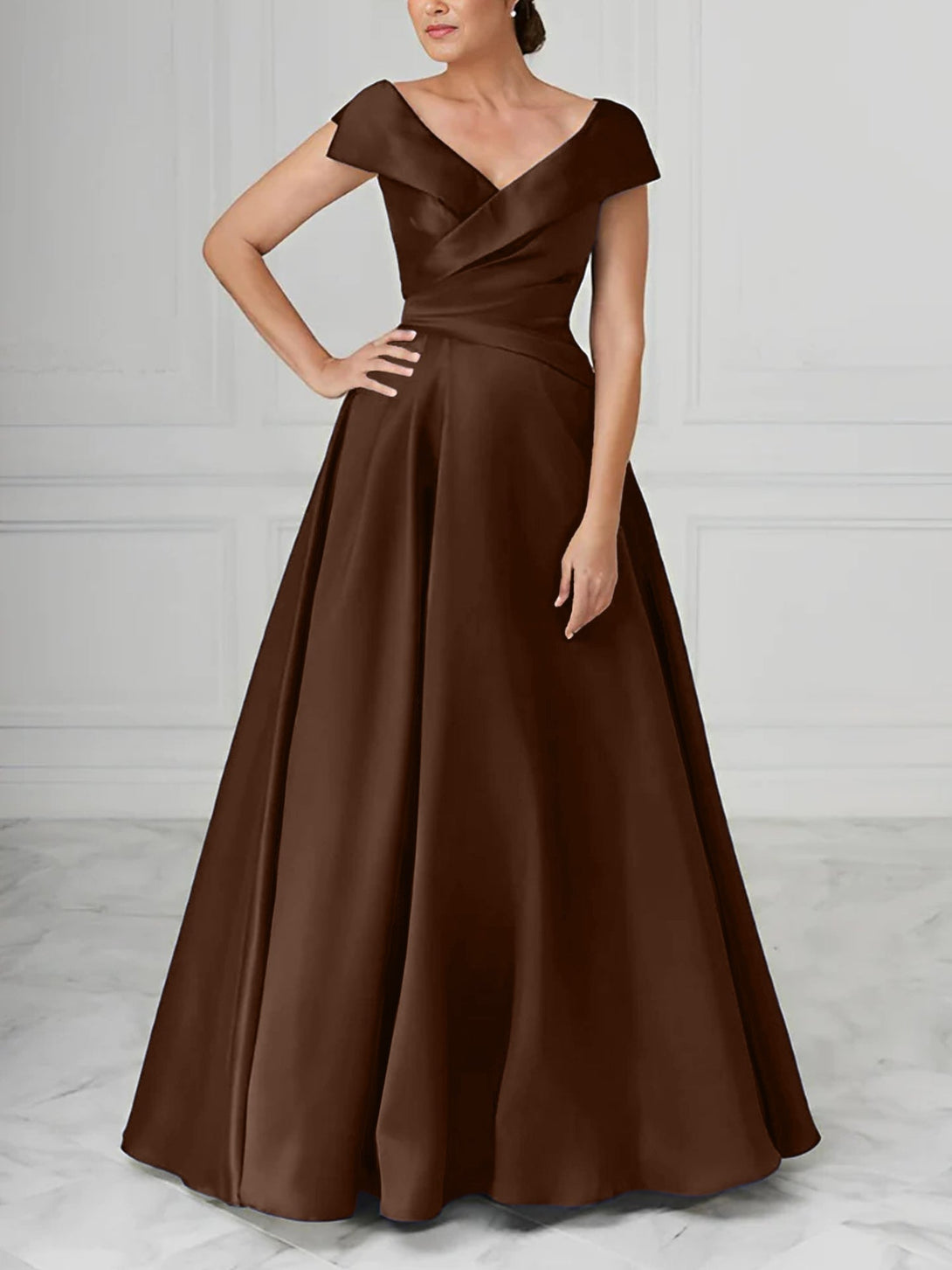 A-Line/Princess V-Neck Satin Mother Of The Bride Dresses With Ruched BabaMila