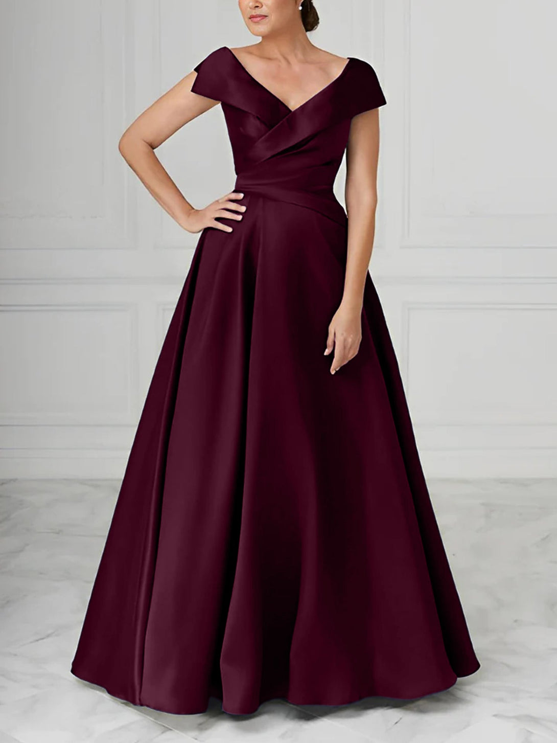 A-Line/Princess V-Neck Satin Mother Of The Bride Dresses With Ruched BabaMila