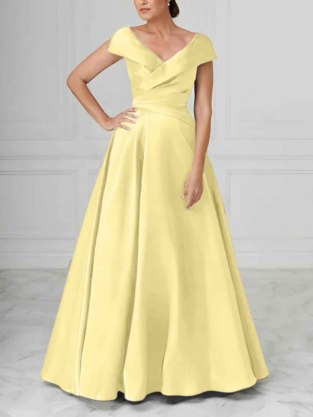 A-Line/Princess V-Neck Satin Mother Of The Bride Dresses With Ruched BabaMila