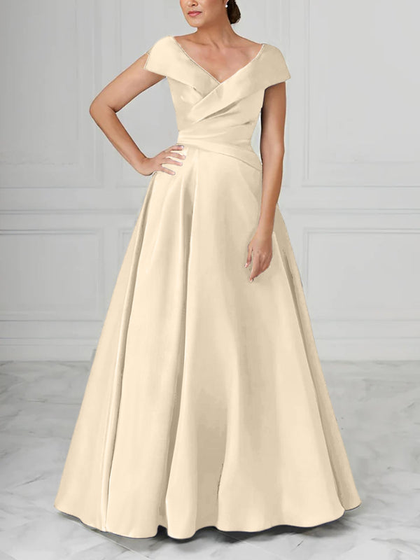 A-Line/Princess V-Neck Satin Mother Of The Bride Dresses With Ruched BabaMila