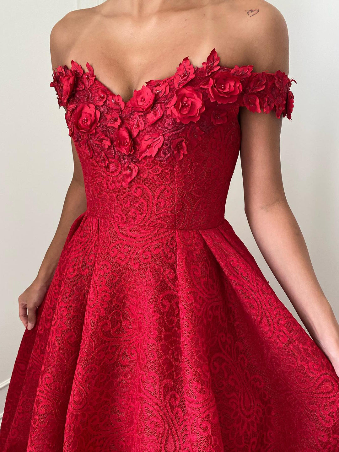 A-Line/Princess Off-the-Shoulder Long Dresses Sweep Train With 3D Flower Applique/Beading BabaMila