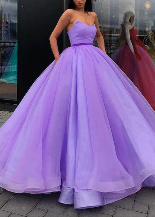 Ball Gown V-Neck Floor-length Long Prom Dresses With Belt BabaMila
