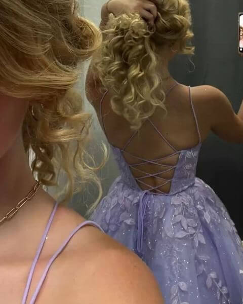 A-Line Lace/Tulle Spaghetti Straps Tulle Homecoming Dresses With Appliques BabaMila