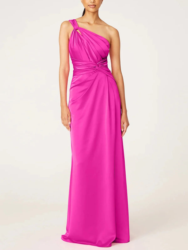 A-Line/Princess One-Shoulder Sleeveless Floor-Length Evening Dress with Ruffles BabaMila