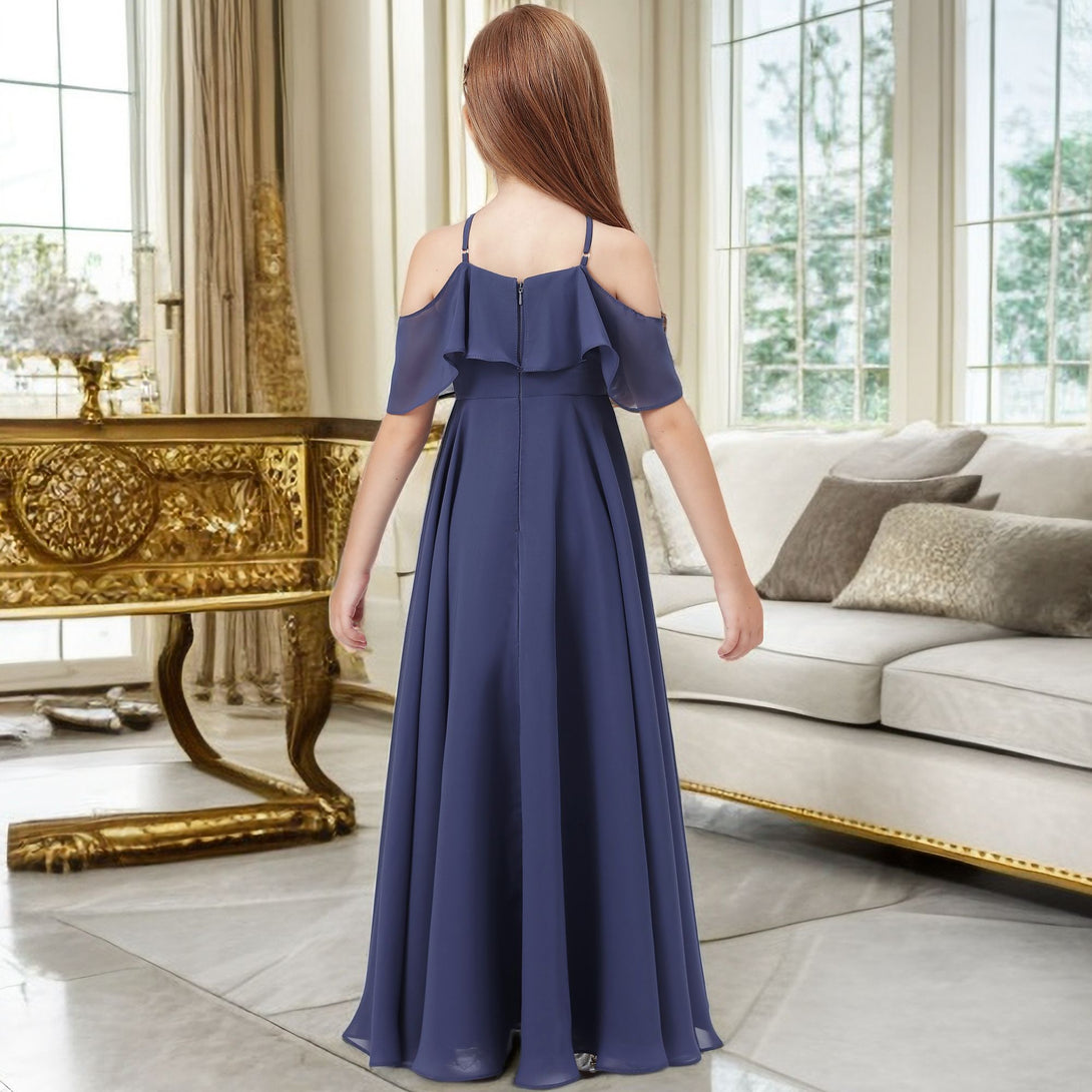 Simple A-Line Halter Cape Floor-Length Chiffon Junior Bridesmaid Dresses/Girls Birthday Dresses Girls Gidiondress