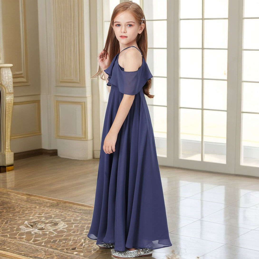 Simple A-Line Halter Cape Floor-Length Chiffon Junior Bridesmaid Dresses/Girls Birthday Dresses Girls Gidiondress