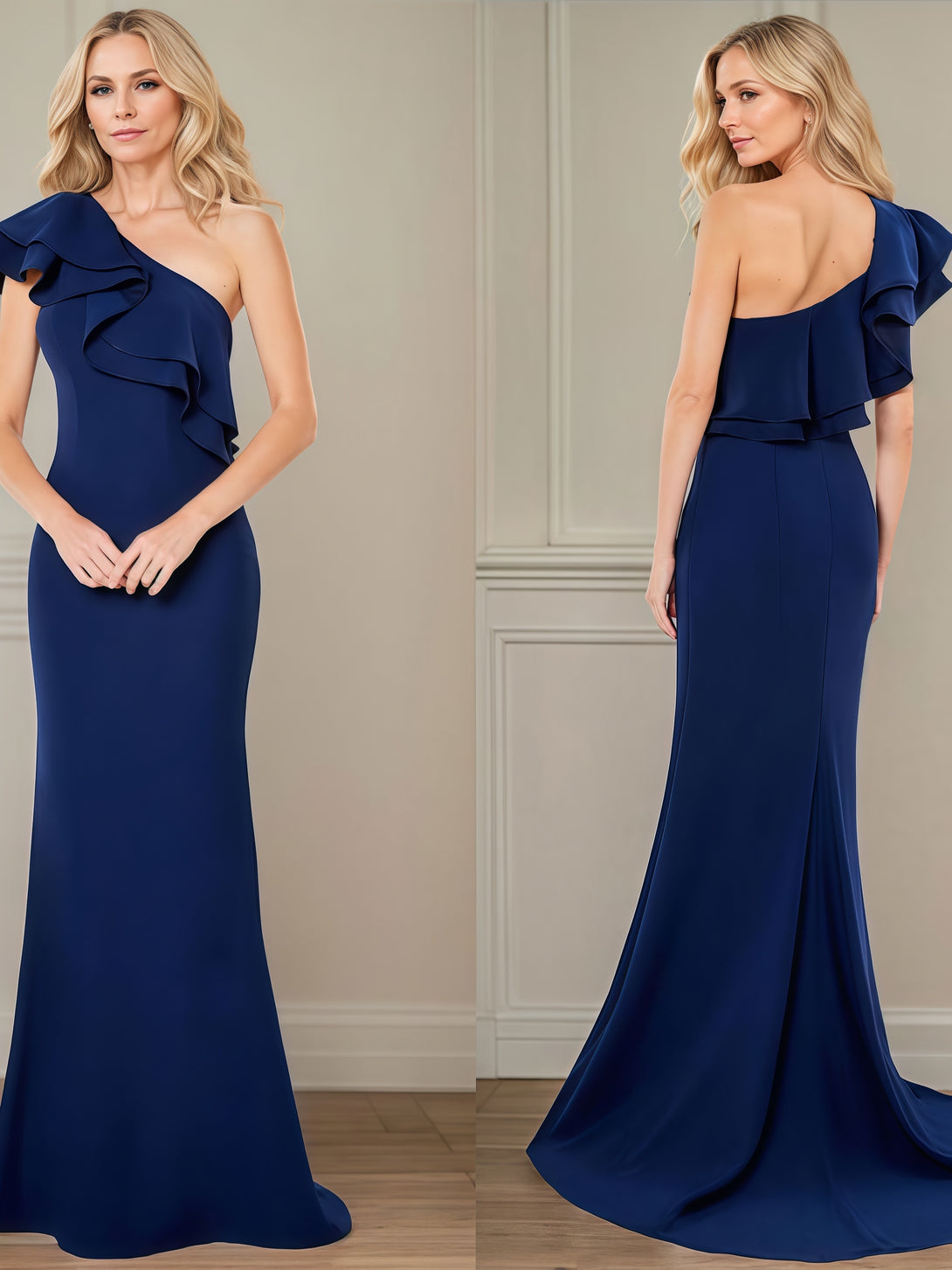 One-Shoulder Mermaid Floor-Length Chiffon Mother of the Bride Dress With Cascading Ruffles BabaMila