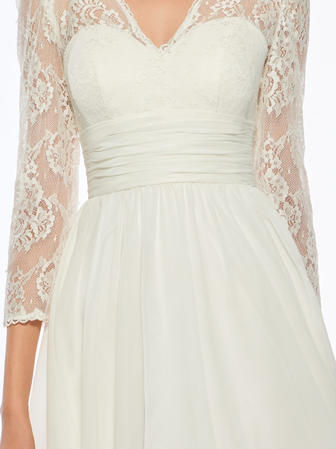 A-Line/Princess V-Neck 3/4 Sleeves Knee-Length Wedding Dress with Lace BabaMila