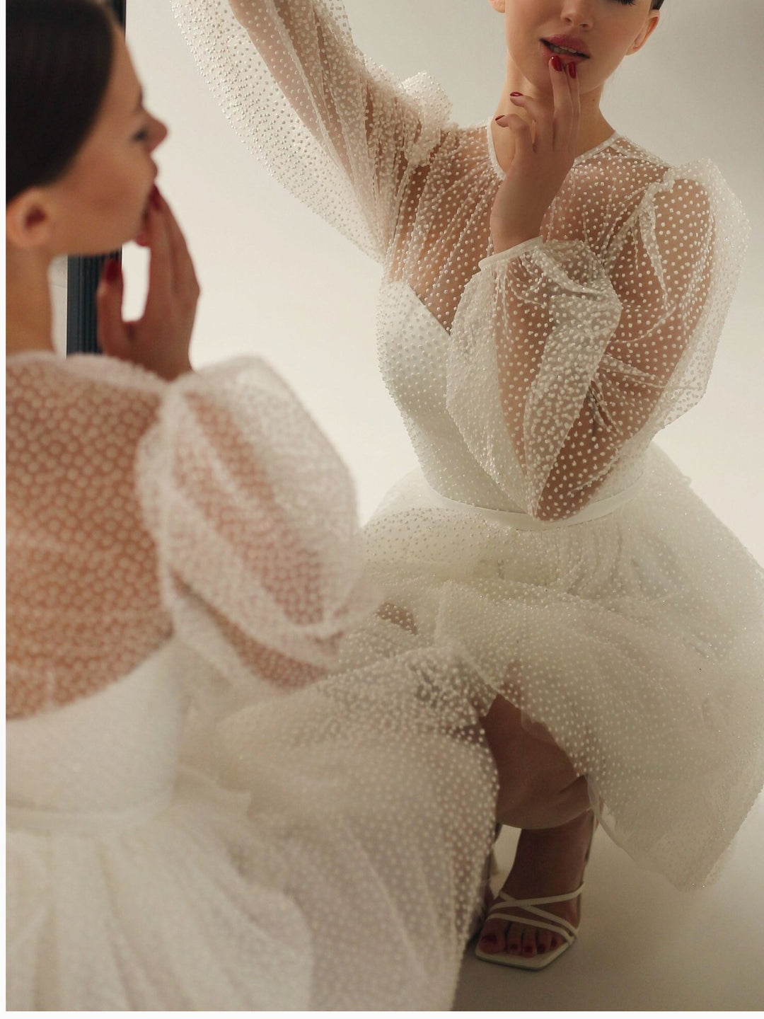 A-Line/Princess Sweetheart Long Sleeves Short/Mini Wedding Dress with Dot Sequins BabaMila