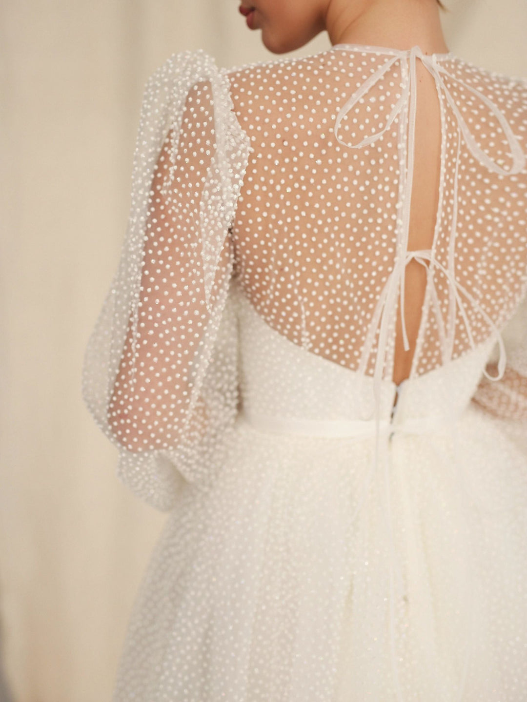 A-Line/Princess Sweetheart Long Sleeves Short/Mini Wedding Dress with Dot Sequins BabaMila