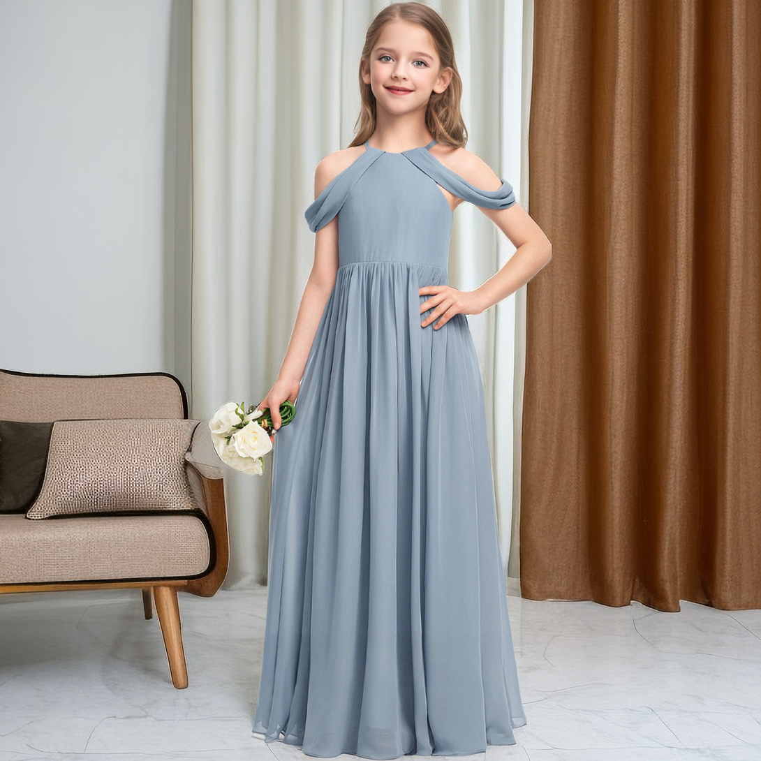 Dusty Blue Chiffon Junior Bridesmaid Dress/Girls Birthday Dresses Girls Gidiondress