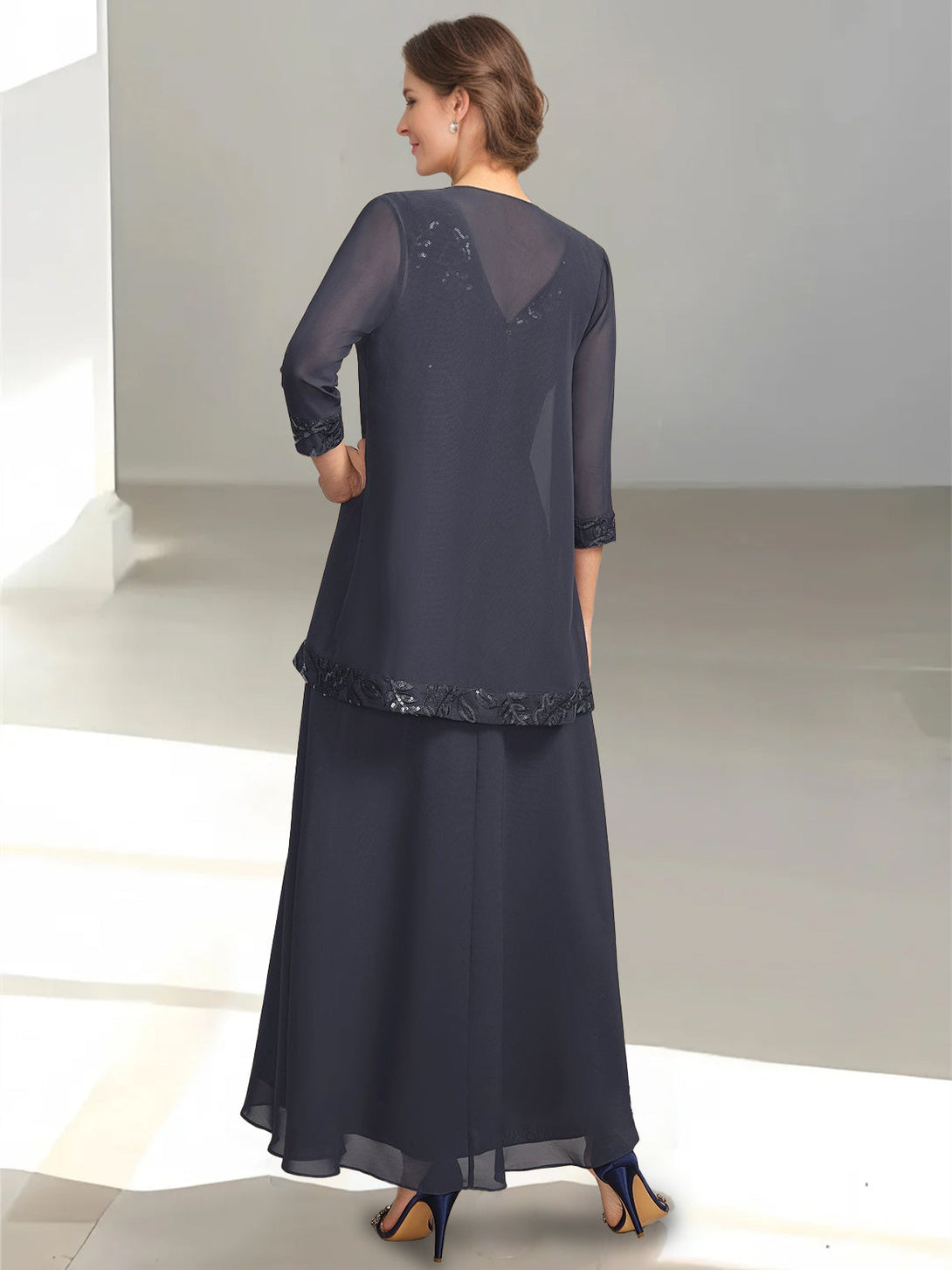 2 Pieces A-Line/Princess V-Neck Sleeveless Ankle-Length Mother Of The Bride Dresses With Appliques & Sequins & Jacket BabaMila