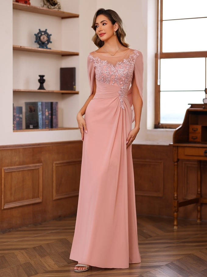 A-Line/Princess Scoop Floor-Length Mother Of The Bride Outfits With Pleated & Sequins BabaMila