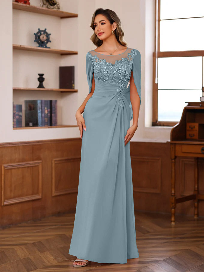 A-Line/Princess Scoop Floor-Length Mother Of The Bride Outfits With Pleated & Sequins BabaMila