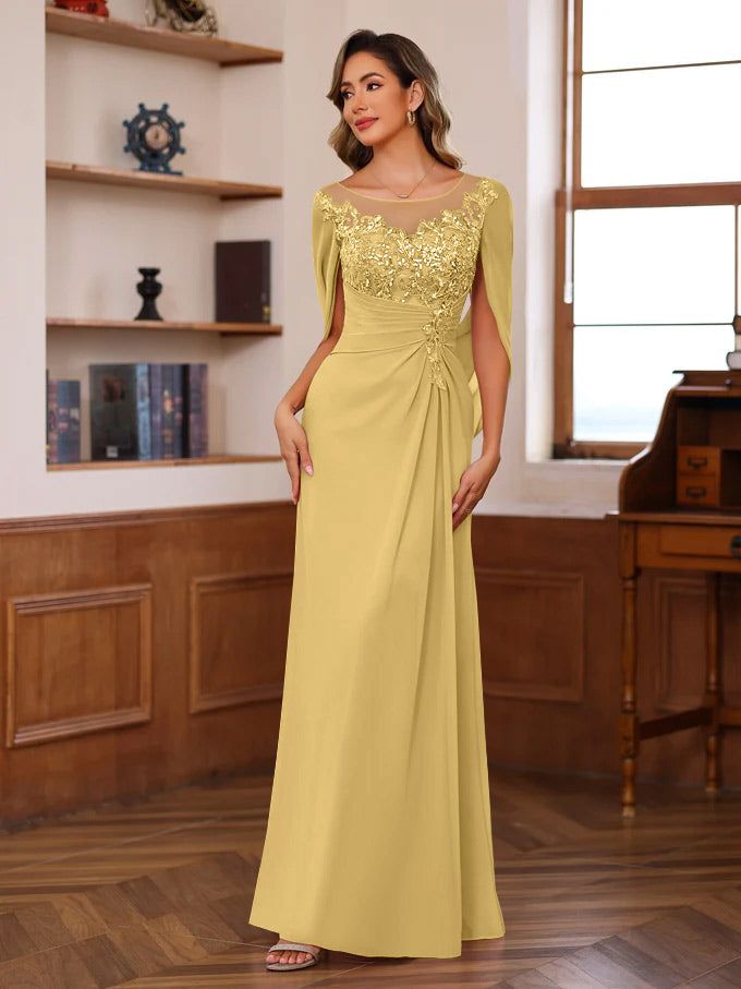 A-Line/Princess Scoop Floor-Length Mother Of The Bride Outfits With Pleated & Sequins BabaMila