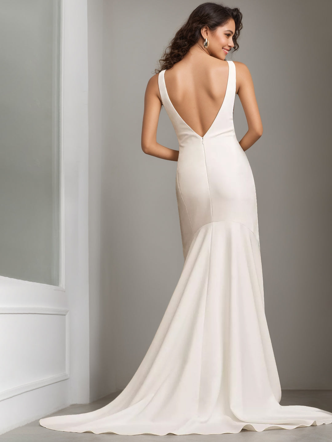 Sheath/Column High Neck Sleeveless Floor Length Minimalist Elegant Wedding Dresses BabaMila