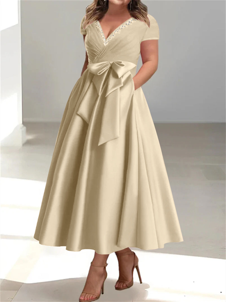 A-Line/Princess V-Neck Plus Size Mother Of The Bride Dresses With Pockets & Ruffles BabaMila