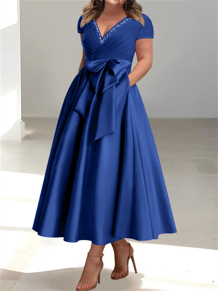 A-Line/Princess V-Neck Plus Size Mother Of The Bride Dresses With Pockets & Ruffles BabaMila