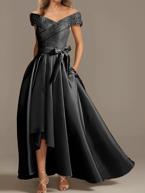 A-Line/Princess Off-the-Shoulder Asymmetrical Party Dresses with Ruffles BabaMila