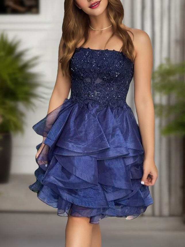 A-Line/Princess Straight-Across Sleeveless Short/Mini Party Dance Cocktail Homecoming Dress With Ruffles BabaMila