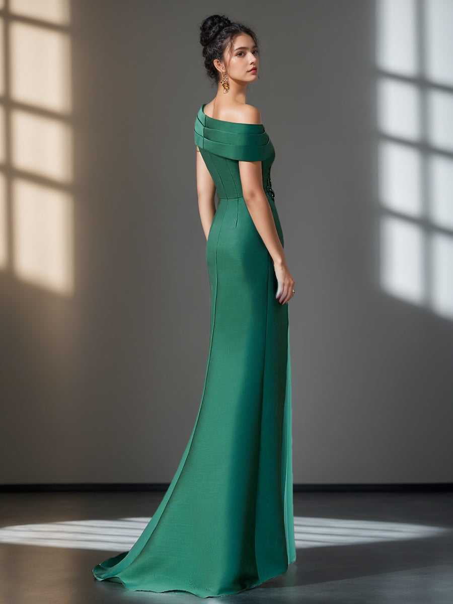 Trumpet/Mermaid One-Shoulder Short Sleeves Evening Dresses With Ruffles & Appliques BabaMila